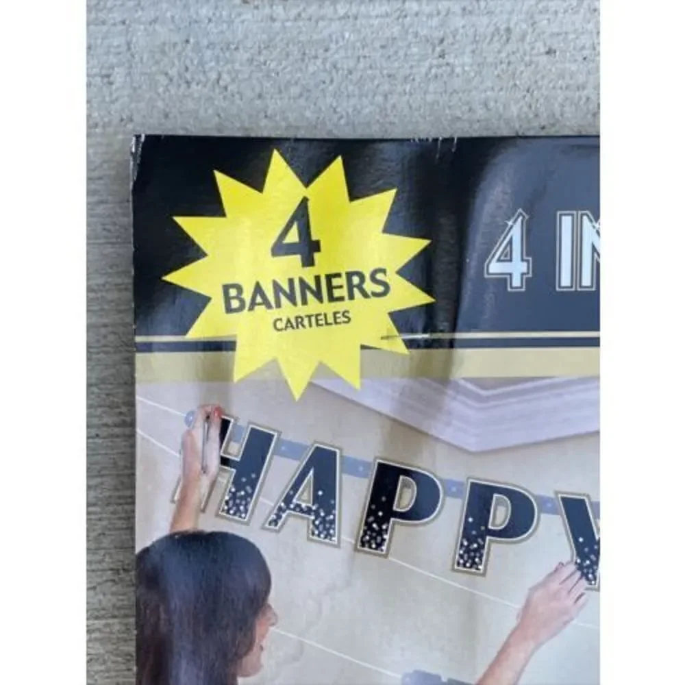 New Years Eve Letter Banner 4 Pack Silver Gold Black